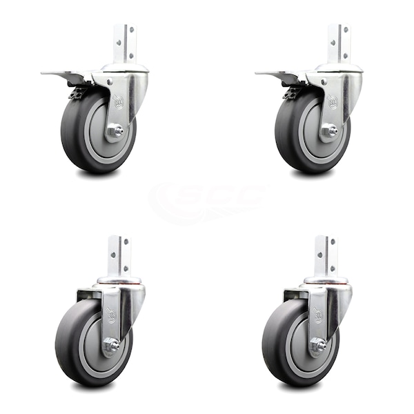 4 Inch Thermoplastic Rubber 7/8 Inch Square Stem Caster Total Lock Brakes, 2PK